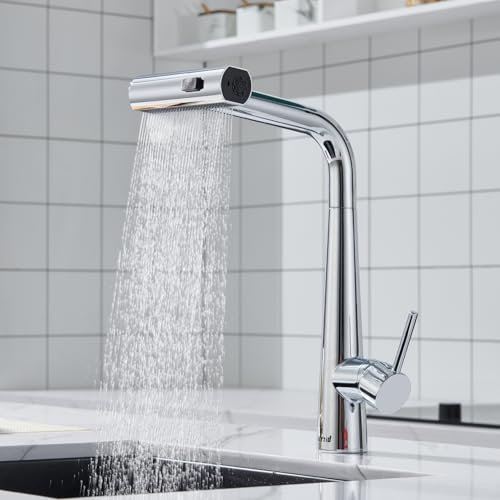 Ulytid Robinet Cuisine avec Douchette Extractible, Mitigeur Cuisine avec 3 Modes de Jet, Robinetterie Evier Cuisine Pivotant à 360° en Acier Inoxydable, Finition Chromé, Froid & Chaud Disponible