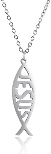 SIPURIS Ichthys Halskette Ohrringe Jesus Fisch Anhänger und christlicher Fisch Ohrring Ichtus Halskette Ohrringe christliches religiöses Geschenk, Edelstahl, Kein Edelstein