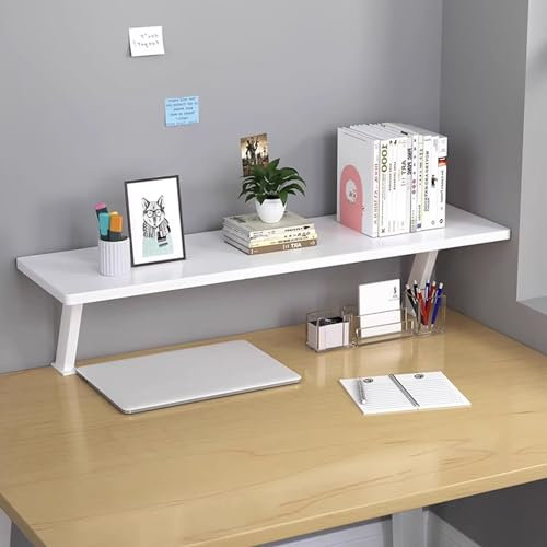 Versatile Clamp on Desk Shelf, Desk Extender Shelves, Heavy Duty Desktop Organizer for Gaming and Office Accessories, Ergonomic Computer Monitor and Laptop Riser, Printer Stand(Color:Bianco,Size:L: 80