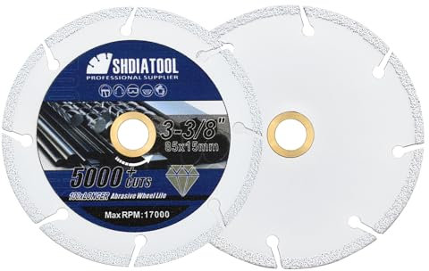 SHDIATOOL Diamant-Trennscheibe 85mm,Metall-Trennscheibe Schleifscheibe für Stahlrohr Eisen Rebar Winkel Stahl Dorn 15mm mit 10mm Unterlegscheibe, 2Stück