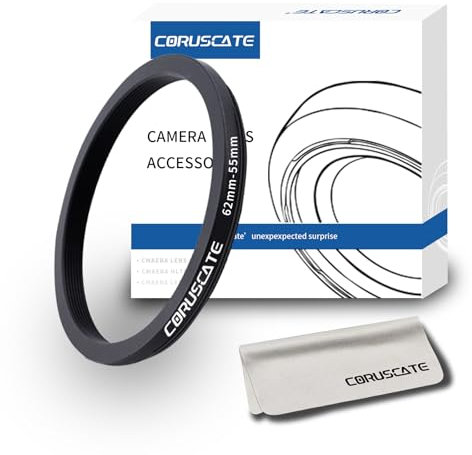 62mm auf 55mm Objektivadapter Ring,Step Up Ring Filter Adapter Kompatibel mit Allen 62mm Objektiven mit 55mm UV ND CPL Filter +1pcs Objektivreinigungstuch