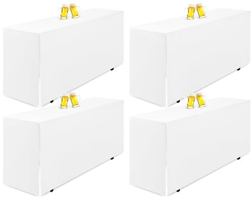 Teruntrue 4 Stück Biertischhusse Weiß Biertischhusse für Bierzeltgarnitur, 220 x 50 cm, blickdichte Polyester-Biertischhusse, waschbare Tischhusse für Bankette im Freien (Weiß)