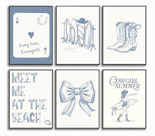 Godont Beach Flirt Coastal Granddaughter Wall Art Coastal Cowgirl Wall Art Prepry Dormitory Blue Aesthetic Picture Western Blue Lucky You Poster Meet Me At The Beach 20,3 x 25,4 x 15,2 cm