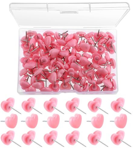 Ptwola 100 Stück Rosa Reißzwecken in Herzform Niedliche Kunststoff-Pinnnadeln Dekorative Wand Pinnwand für Karten, Poster, Wandbehang, Postkarten, Pinnwände, Korktafeln