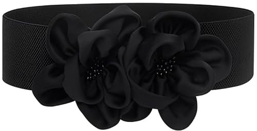 Svnqney Damen Chiffon Blume Gürtel für Hochzeit Partei Dekoration Große Schleife Taillengürtel Verstellbare BL200black