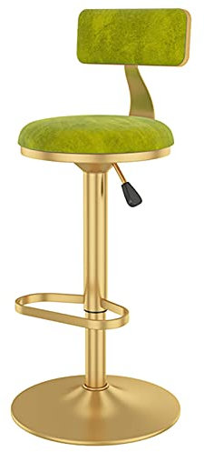Chaise de bar pivotante moderne avec dossier en velours et pieds dorés, hauteur réglable, vert