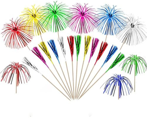 Weenwill Feu d'artifice Cocktail Bâtons,100 Pièce Feu d'artifice Bambou Bois Bâton Decoration Cocktail Bâtons de Feu d'artifice pour Collations Boissons Fruits Dessert et de Fête