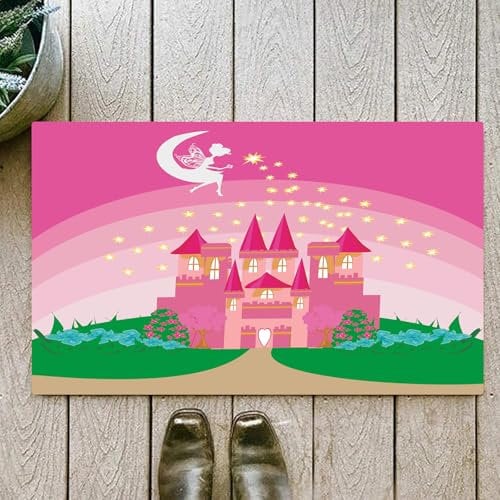 OHJEAJDS Tappeto Bagno - Tappeto multiuso antiscivolo per ingresso,cucina,camera,bagno,Soffice Tappeto Doccia,Ragazze, Castello da principessa magico fantasy da favola con folletto,50x80 cm