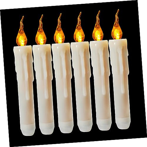 OSALADI 6pcs Long Stick Candle Lights Bulb Candelabra Flickering Party Flameless Candles LED Simulation Electric Lamp Desktop Lamp Abs White