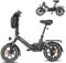 Bodywel T16PRO Folding Electric Bike, 14 Portable E-bike, City EBike with LED Display & Pedal Assist, Electric Bicycle with 36V/10.4Ah Battery, Dual Disc Brakes & Front Suspension (Black+Rear Rack)