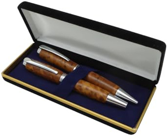 Set Füller und Kugelschreiber JR Edelholz handgedrechselt Unikate (Thuja Maser, chrom)