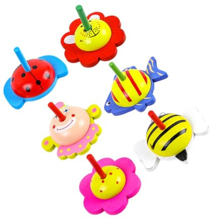 COSMEVIVI 6stücke Teiliges Kreatives Holz-gyroskop Spielzeug Cartoon Gyroskop Für Für Stressfreies Spielen Und Entwicklung Der Motorik