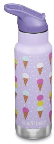KLEAN KANTEEN Kinder Isolierflasche, 355ml, Edelstahl, Sport Cap mit Trinkhalm, Lila/Eiscremefarben