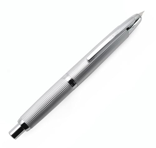 JINHAO 10 Press Fountain Pen Retractable Metal Pen with Ink Converter (Extra Fine Nib, Silver Stripe)
