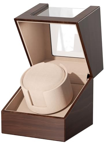 Racokky Automatic Single Watch Winder Box for Rolex and Other Watches, Ultra Quiet Japanese Motor, Self Winding Rotating Wooden Watch Case, Battery or Type-C, Premium Watch Box for Men and Women