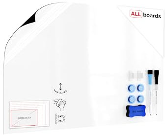 ALLboards Whiteboard Folie, 60x40 cm Magnetisch Selbstklebend Weißwandtafel Folie, einschließlich 2 Marker, 4 Magneten und Whiteboard Schwamm, Wandfolie für glatten Oberflächen in Schule Büro Haus