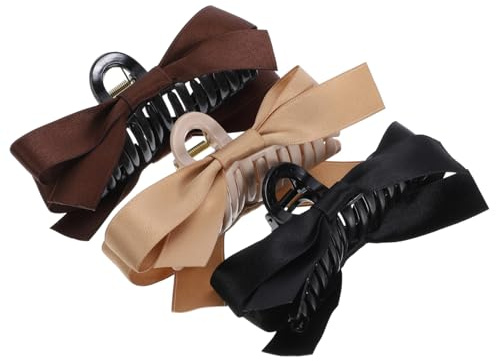 Happyyami 3 Stück-Pack Große Dekorative Haarspangen mit Schleife aus Polyester und Kunststoff Leichte Kieferklemme für Damen Bequemes Tragen bei Hochzeit und Make Up