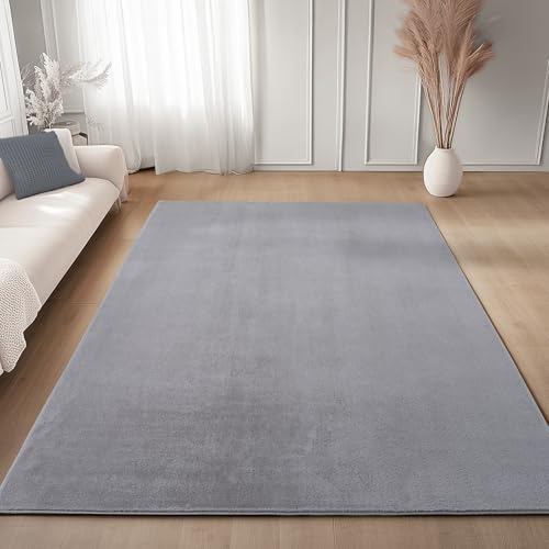 Carpettex Waschbarer Kurzflor Teppich 120x160 cm Silber Einfarbig Weich