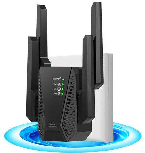 WiFi Extender with Ethernet Port – Dual‑Band 4 Antennas for 400 m² Coverage, Easy Setup, Signal Booster & Repeater for Home Network, UK Plug (2025 Smart Signal Booster)