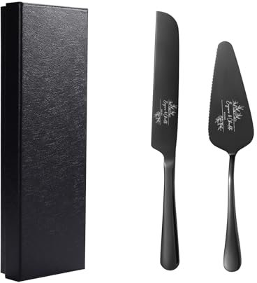 Gaosh Personalisiertes Tortenmesser Set mit Gravur Namen Edelstahl Tortenheber Tortendeko Hochzeit für Brautpaar Geschenke für Hochzeit Verlobung Jahrestag Geburtstag Party (Schwarz)