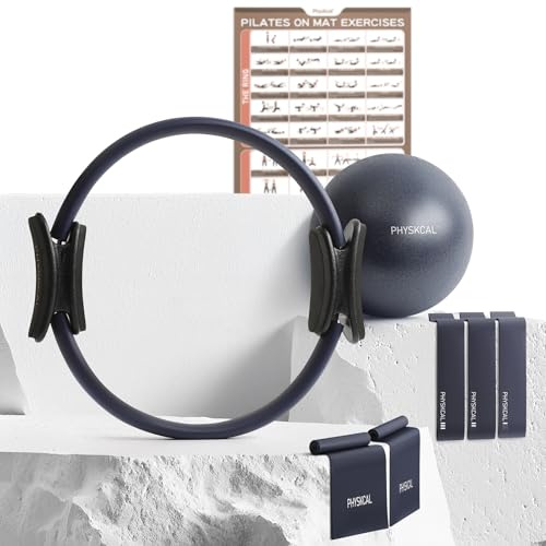 PhysKcal Pilates Set, Pilates Ring mit 1x Pilates Ball, und 5X Bands | Ästhetisches Pilates Set für zu Hause im minimalistischen Stil. Wird in einer hochwertigen Verpackung geliefert.