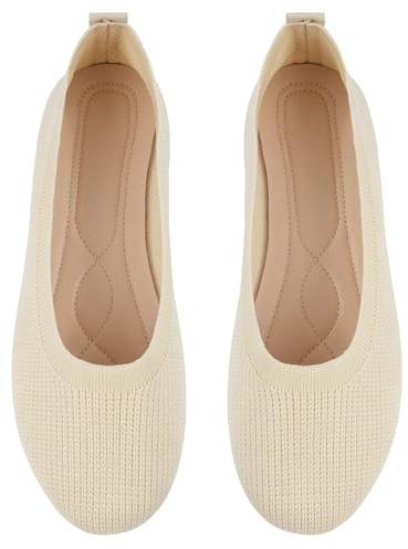 OFFCUP Women's Wide Width Flats Shoes, Knitted Ballet Shoes, Black Casual Soft Breathable Round Ballet Flat, Suitable for Shopping, Parties,Work and Other Occasions