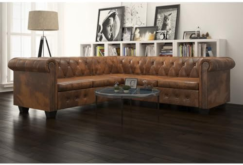 SKM Chesterfield-Ecksofa 5-Sitzer Braun Kunstleder,Möbel,Sofas,Braun,77.5KG,287914