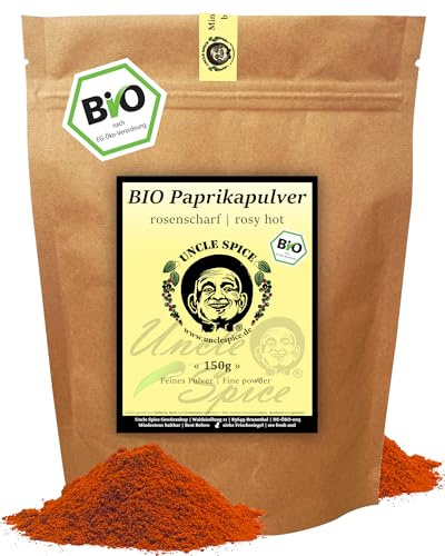 UNCLE SPICE® BIO Paprikapulver rosenscharf 150g – Spanisches Paprika Gewürz fein gemahlen – Milder, aromatischer Geschmack für vegane Küche, Tapas, Gemüse & Bowls – Naturrein & DE-ÖKO-005 zertifiziert