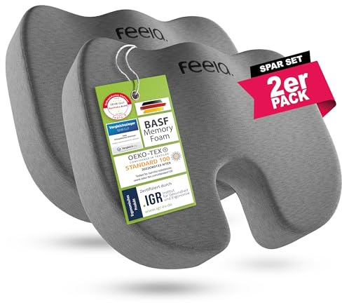 feela.® Orthopädisches Sitzkissen – 3 Härtegrade – VERGLEICHS- & TESTSIEGER | Ergonomisches Sitzkissen für Büro & Auto – Schmerzlindernd, Steißbein entlastend, fördert Komfort & Durchblutung (Hart)