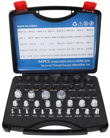 Gewindelehre Set 44 Stück, Nut und Bolt Thread Checker, Inch und Metrisch Schwarz Silber - M7x1 Schrauben Gewindelehre, M16x2 Schraube, Präzise Größenprüfung für Enge Bereiche
