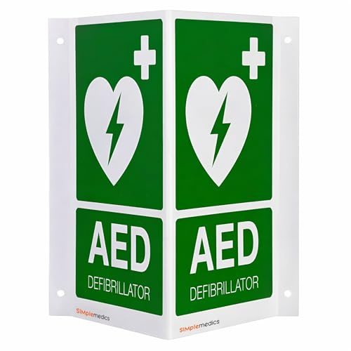 SIMple medics Defibrillator AED Nasen/Winkelschild, Zubehör Schild Hinweis zur Wandmontage, passend für Physio-Control Stryker Lifepak CR2, für innen und außen (Retroreflektierend)