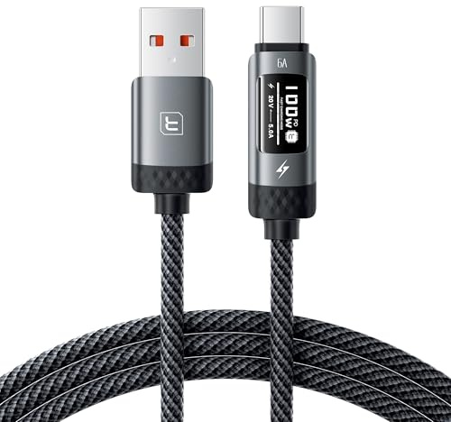 toocki Cable USB-A a USB-C100W 1M con Pantalla OLED, Nailon Trenzado, Negro