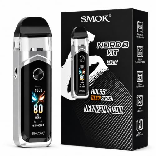 SMOK Nord 6 Pod Kit 80W [Silver] | Vape Device with 3800mAh Built-In Battery & OLED Screen, Next-Gen RPM 4 Mesh Coils, No Nicotine No Liquid