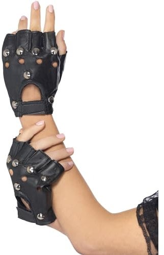 Smiffys Punk Handschuhe, Schwarz, mit Nieten