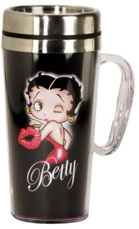 Spoontiques - Insulated Travel Mug Betty Boop Kiss Coffee Cup Lovers Gift Funny 14 oz Black, 1 Count (Pack of 1)