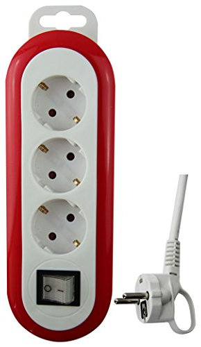 GAO Steckdosenleiste 3-fach Meridian Line Mehrfachsteckdose mit Kabelmanagement TÜV/GS-Zeichen Steckerleiste Verteilersteckdose weiss/rot