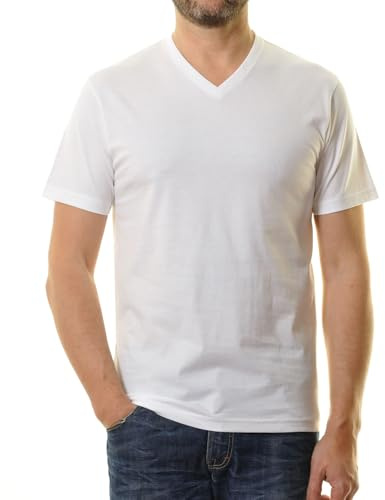 Ragman Herren Doppelpack - 2 T-Shirts Long & Tall mit V-Ausschnitt , Weiß , XL