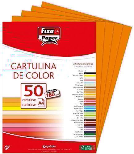 Fixo Paper 11110352 – Pack de cartulinas – 50 unidades color naranja, 180g