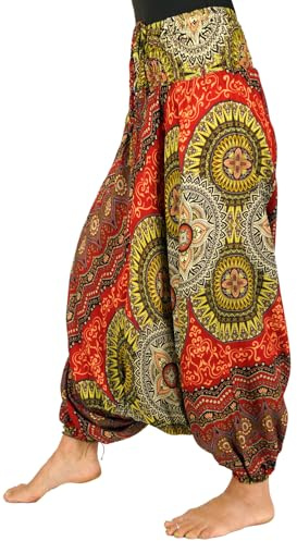 GURU SHOP Afghani Hose, Overall, Jumpsuit, Haremshose, Pluderhose, weit geschnitten, dunkelblau/bunt