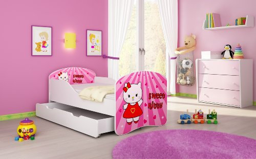 ACMA I Lit Enfant Bébé TIROIR Matelas sommier Gratuite Meubles pour Enfants (15 Sweet Kitty, 160 x 80 cm + tiroir)