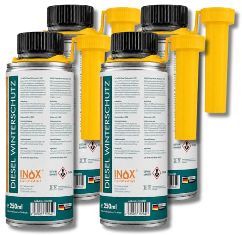 INOX® - Winterzusatz für Diesel | 4x250ml Diesel Additiv | Hoch ergiebig 1:200 | Diesel Frostschutz für Dieselmotoren & Heizsysteme | Fließverbesserer | Frostschutz bis -33 Grad