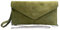 LeahWard Wrist Strap Genuine Italian Suede Leather Envelope Clutch Bags Party Wedding Purse Handbag Cross Body Bag CW01 (Olive)