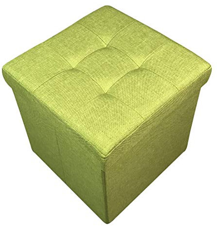 HomeHarmony® Quilted Top Folding Storage Ottoman Seat, Stool, Toy Storage Box Linen Look (Sage Green, Medium)