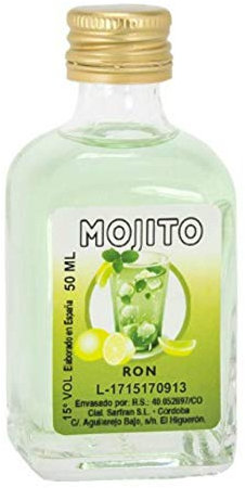 Lote de 25 Botellas de Licores de Cristal Sabores A Elegir. Regalos Originales. Complementos. Detalles para Bodas, Comuniones, Bautizos y Cumpleaños. CC (Ron Mojito)