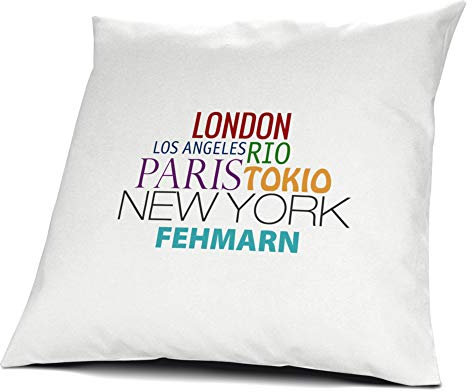 printplanet Kopfkissen Fehmarn, Kissen mit Füllung, Famous Cities of The World, 40 cm, 100% Baumwolle, Städtekissen, Souvenir, Geschenkidee