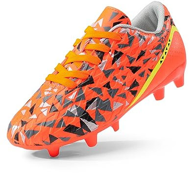 DREAM PAIRS Boys Football Boots Shoes Kids Girls Soccer Athletics Sport Training Shoes Indoor Outdoor Football Shoes Sneakers for Unisex,Size 4 Big Kid,Orange/Dark/Grey/Yellow,HZ19003K