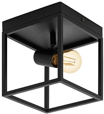 EGLO Deckenlampe Silentina, 1 flammige Deckenleuchte, Industrial aus Stahl, Wohnzimmerlampe in Schwarz, Küchenlampe, Flurlampe Decke mit E27 Fassung