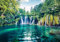 wandmotiv24 Fototapete Wasserfall mit See, XL 350 x 245 cm - 7 Teile, Wanddeko, Wandbild, Wandtapete, Wald, Bäume, Wasser M5773