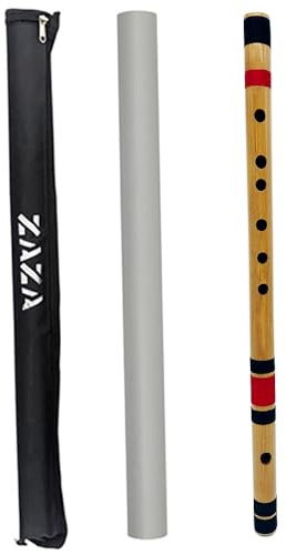 Zaza Percussion- Professional Polished Bamboo Bansuri Flute - (Indian Flute) With Carry Bag (30'' E-Bass)