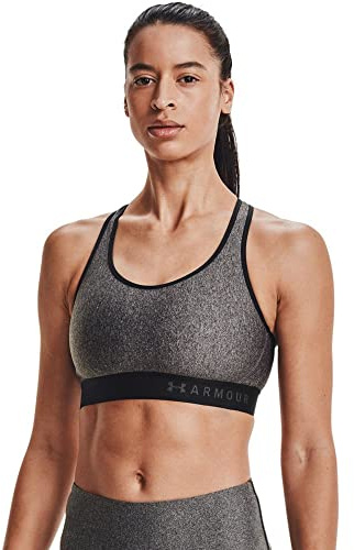 Under Armour Damen Armour Mid Keyhole Heather Bra komfortable Funktionsunterwäsche Sport BH mit Racerback Design, Charcoal Full Heather / Black Charcoal, S EU